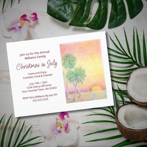 Tropical Beach Christmas in July Party Invitation Postcard