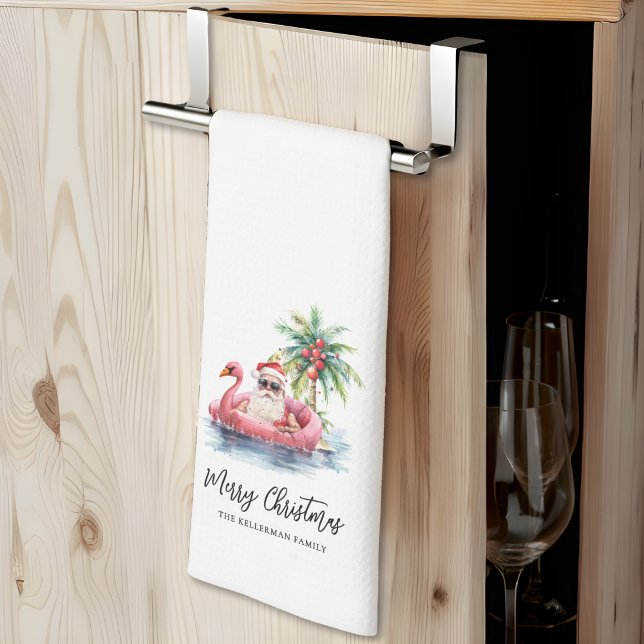 Tropical Beach Christmas Kitchen Towel (Santa Claus Tropical Beach Christmas kitchen towel)
