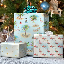 Tropical Beach Christmas Palm Trees Wrapping Paper Sheets