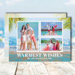 Tropical Beach Christmas Photo Holiday Card<br><div class="desc">Share your favorite beach vacation or warm weather photos with this fun tropical beach sand,  water and palm trees Christmas holiday card with your message in chic white lettering. Select Matte for heaviest paper and high definition for best print quality.</div>
