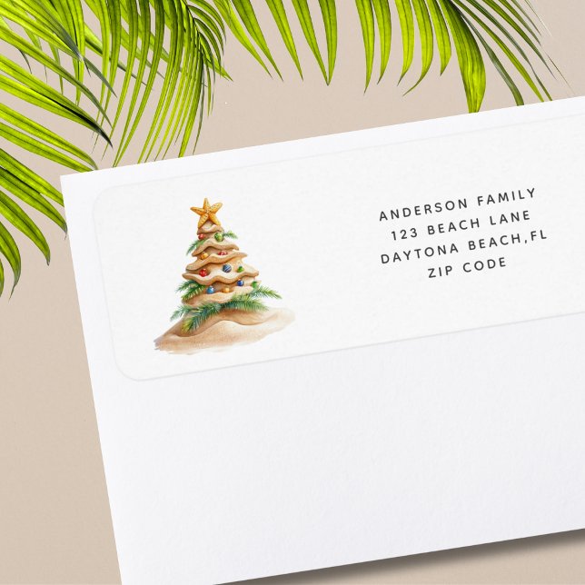 Tropical Beach Christmas Return Address  Label (Creator Uploaded)