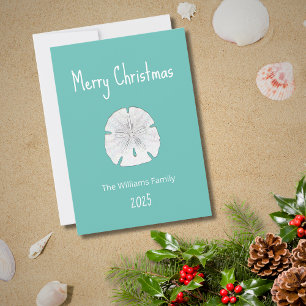 Tropical Beach Christmas Sand Dollar Teal Holiday Card
