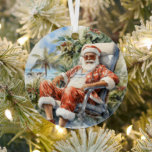Tropical Beach Christmas Santa Father Christmas Metal Ornament<br><div class="desc">Tropical Beach Christmas Santa Father Christmas Ornaments features a festive Santa Claus ralaxing on a tropical beach. For more designs visit Evco Holidays www.zazzle.com/store/evcoholidays</div>