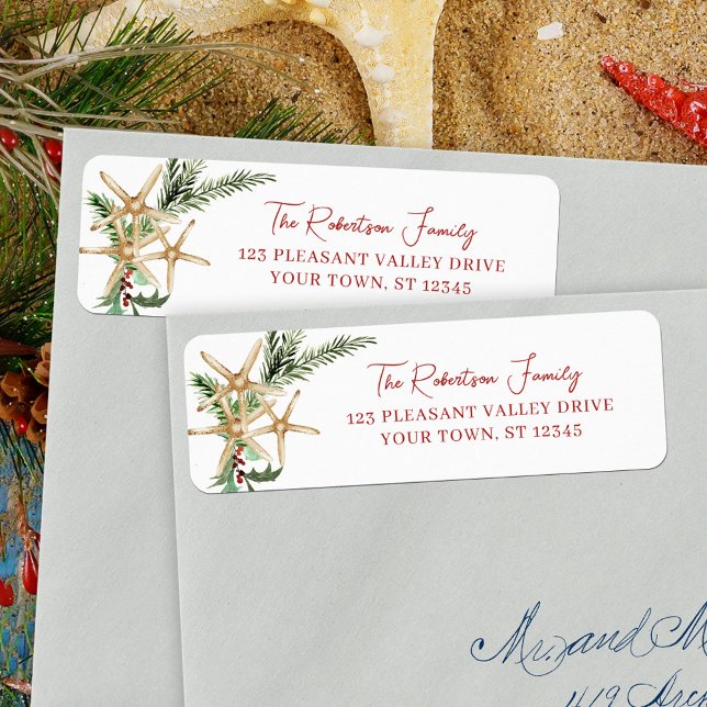Tropical Beach Christmas Starfish Return Address Label (Creator Uploaded)