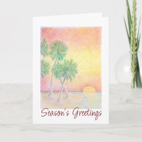 Tropical Beach Christmas Sunset Palm Trees Card