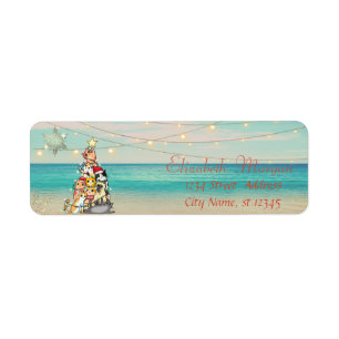 Tropical,Beach,Christmas Tree,Cats Snowflakes Label