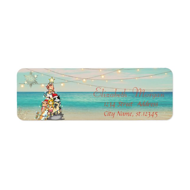 Tropical,Beach,Christmas Tree,Cats Snowflakes Label (Front)