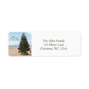 Tropical Beach Christmas Tree Holiday Address Label