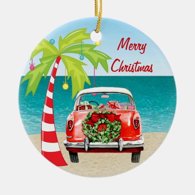 Tropical Beach Classic Car Christmas Ornament (Front)