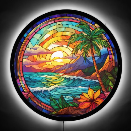 tropical beach cliffs stained glass art