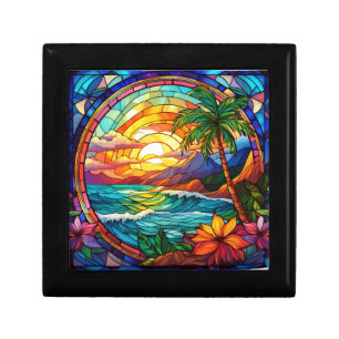 tropical beach cliffs stained glass art gift box