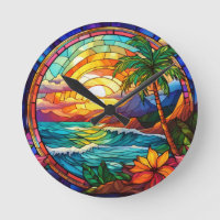 tropical beach cliffs stained glass art
