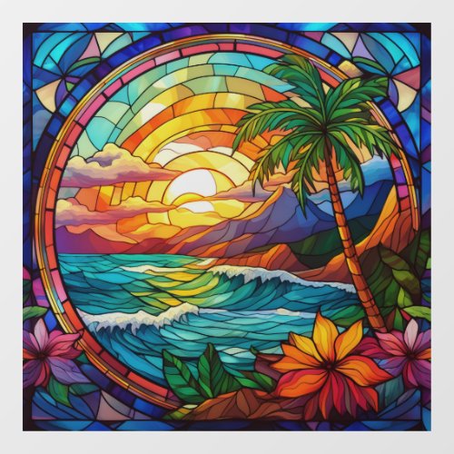 tropical beach cliffs stained glass art window cling