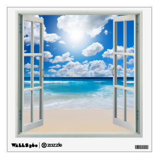Tropical Beach & Clouds Faux Window Wall Decal