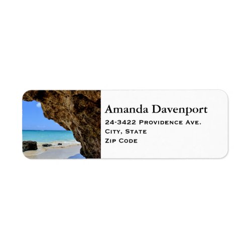 Tropical Beach Coast with a Big Rock Address Label