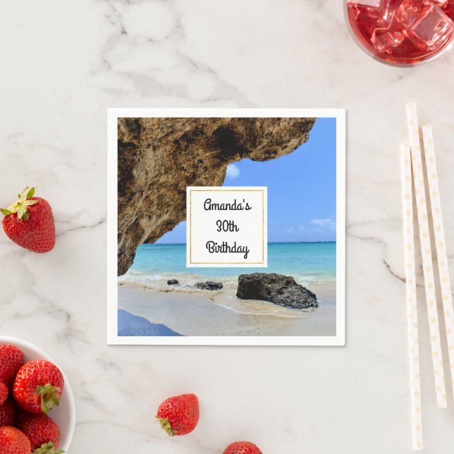 Tropical Beach Coast with a Big Rock Birthday Napkins (Insitu)