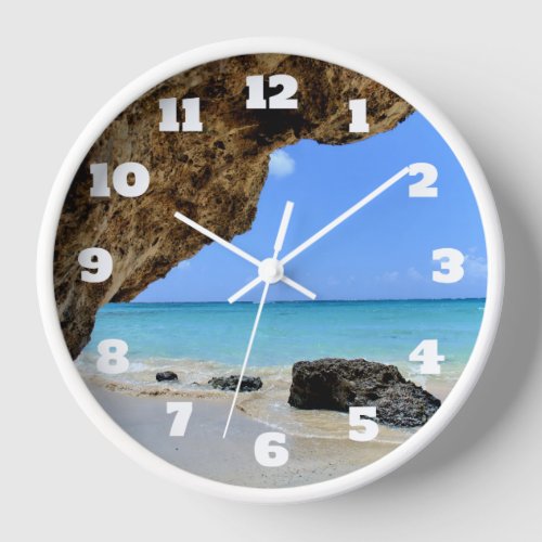 Tropical Beach Coast with a Big Rock Clock