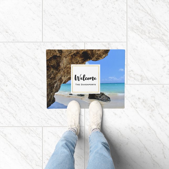 Tropical Beach Coast with a Big Rock Doormat (Indoor)