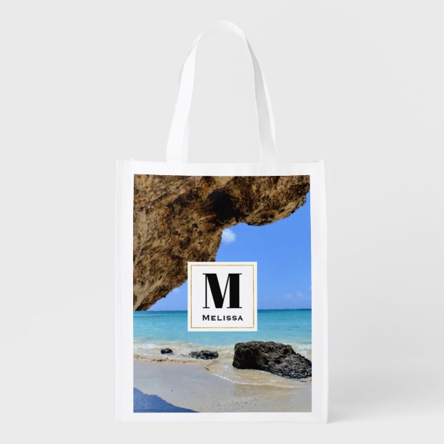 Tropical Beach Coast with a Big Rock Grocery Bag (Front)