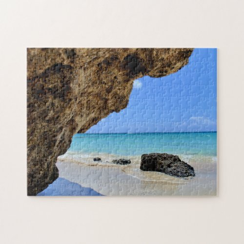 Tropical Beach Coast with a Big Rock Jigsaw Puzzle