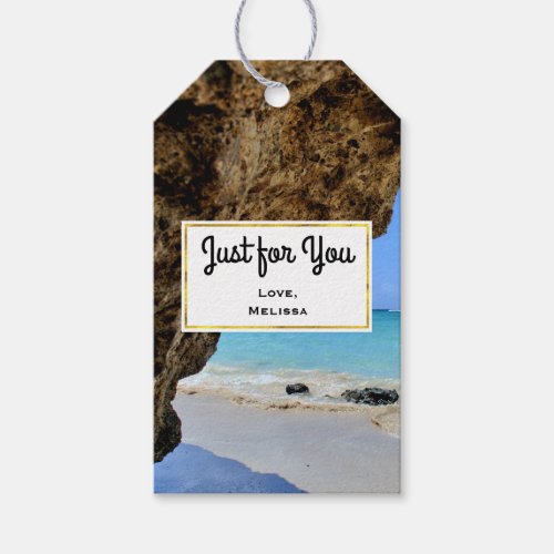  Tropical Beach Coast with a Big Rock Just for You Gift Tags