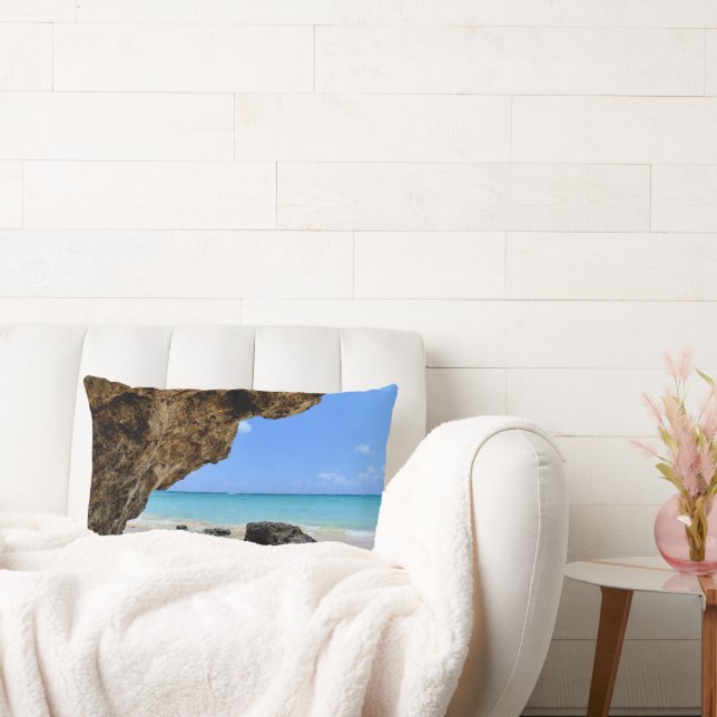 Tropical Beach Coast with a Big Rock Lumbar Pillow (Couch)