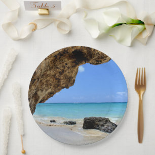  Tropical Beach Coast with a Big Rock Paper Plates