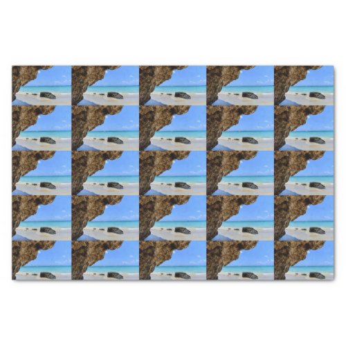 Tropical Beach Coast with a Big Rock Pattern Tissue Paper