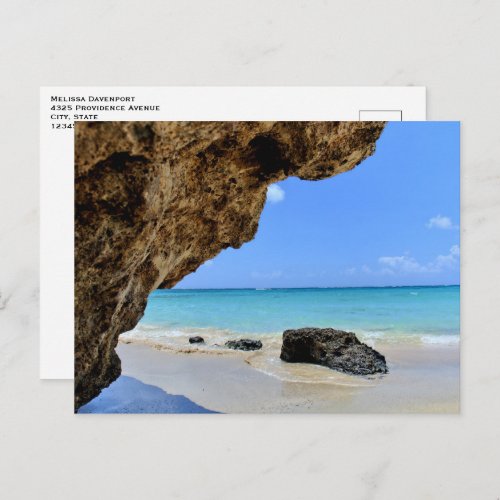Tropical Beach Coast with a Big Rock Postcard
