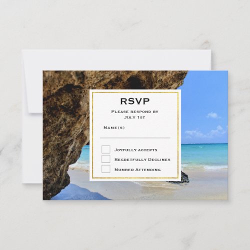 Tropical Beach Coast with a Big Rock RSVP Card