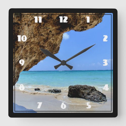 Tropical Beach Coast with a Big Rock Square Wall Clock