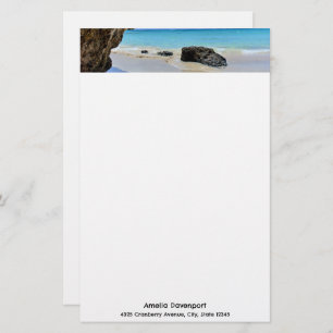 Tropical Beach Coast with a Big Rock Stationery