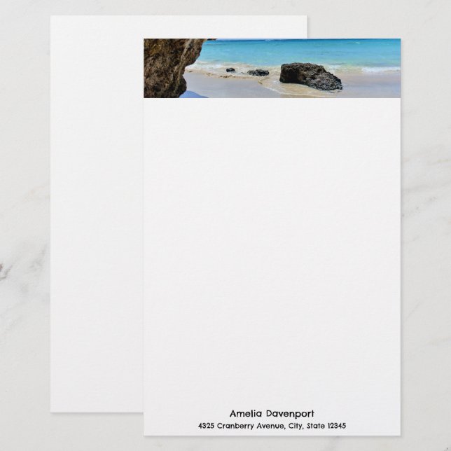 Tropical Beach Coast with a Big Rock Stationery (Front/Back)