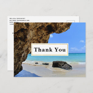 Tropical Beach Coast with a Big Rock Thank You Postcard