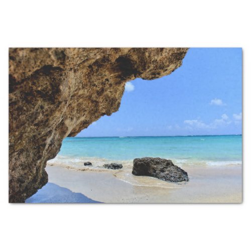 Tropical Beach Coast with a Big Rock Tissue Paper