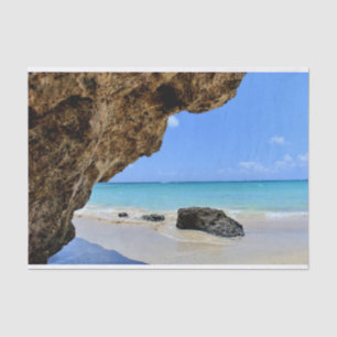 Tropical Beach Coast with a Big Rock Tissue Paper