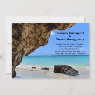 Tropical Beach Coast with a Big Rock Wedding Invitation