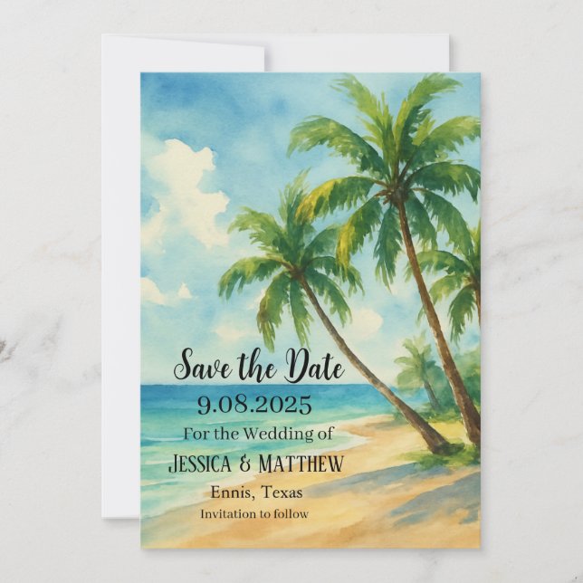 Tropical Beach Coastal Palm Tree Wedding Invitation (Front)