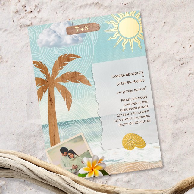 Tropical Beach Coastal Photo Foil Invitation (Creator Uploaded)