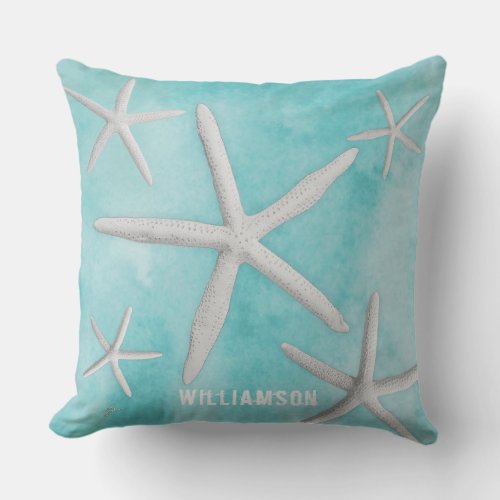 Tropical Beach Coastal Starfish Blue Modern Throw Pillow