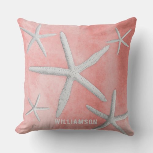Tropical Beach Coastal Starfish Coral Modern Throw Pillow