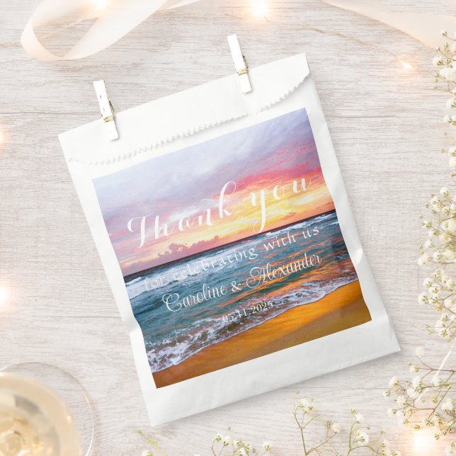 Tropical Beach Coastal Sunset Ocean Wedding Favor Bag (Clipped)