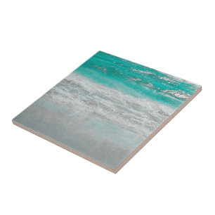 Tropical Beach Coastal Turquoise White Ocean Waves Ceramic Tile