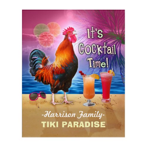 Tropical Beach Cocktail Bar Funny Rooster Chicken Acrylic Print