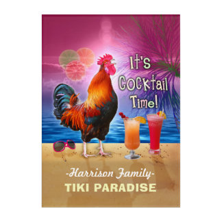 Tropical Beach Cocktail Bar Funny Rooster Chicken Acrylic Print