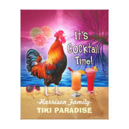 Tropical Beach Cocktail Bar Funny Rooster Chicken Canvas Print
