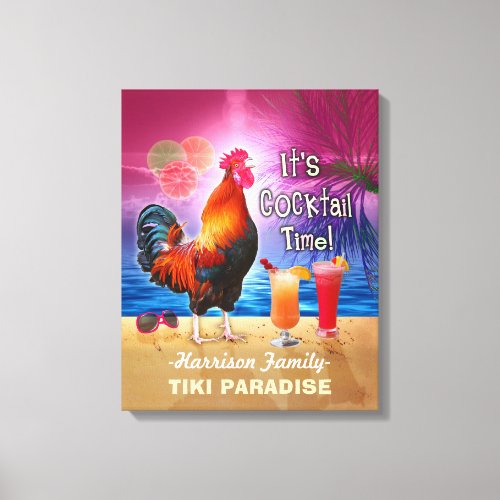 Tropical Beach Cocktail Bar Funny Rooster Chicken Canvas Print