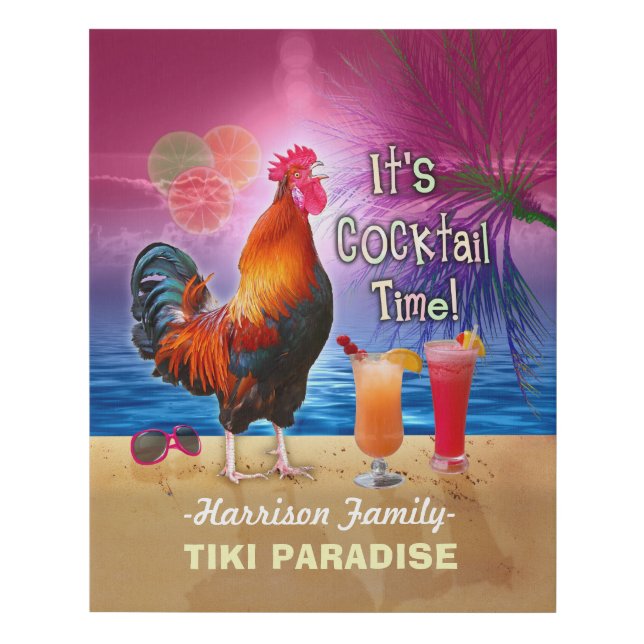 Tropical Beach Cocktail Bar Funny Rooster Chicken Faux Canvas Print (Front)