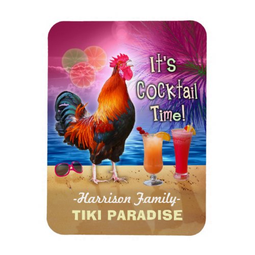 Tropical Beach Cocktail Bar Funny Rooster Chicken Magnet