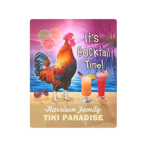 Tropical Beach Cocktail Bar Funny Rooster Chicken Metal Print